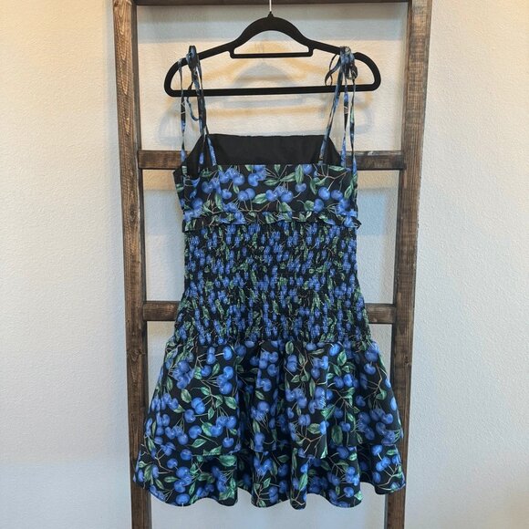 English Factory Blueberry Print Smocked Rayon Mini Dress Sundress Size M - Picture 4 of 12